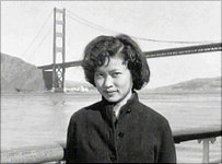  Cathy Woo on a boat by the Golden Gate bridge 